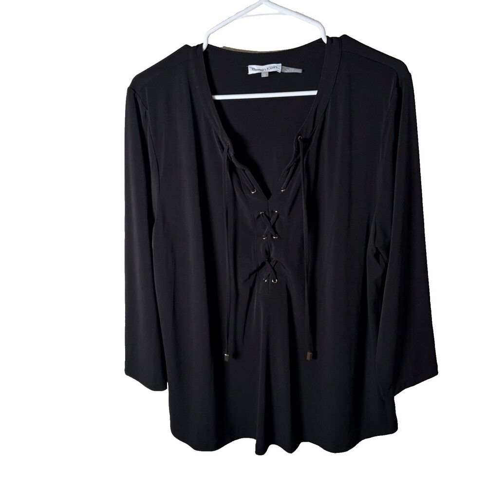 Calvin Klein Blouse Women's XL V-Neck Cage 3/4 Sleeve Career Shirt Top